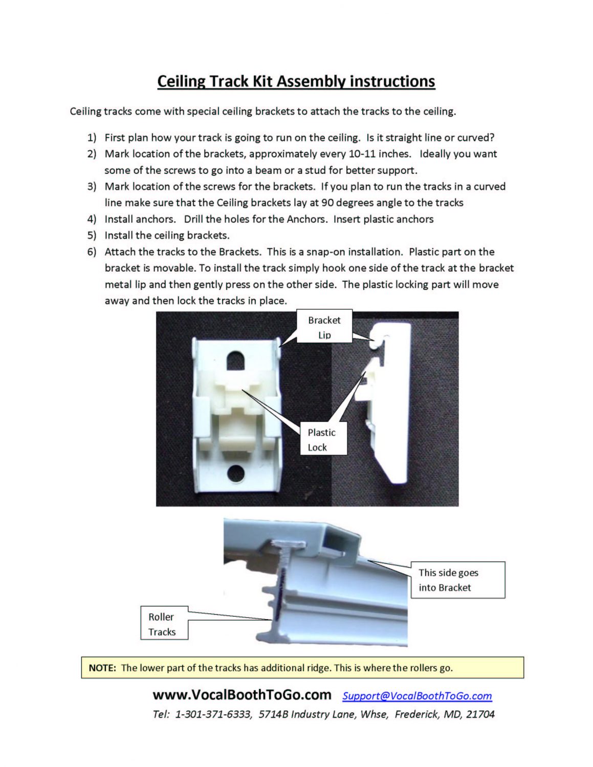 CEILING TRACK KIT INSTRUCTIONS AND PACKING LIST